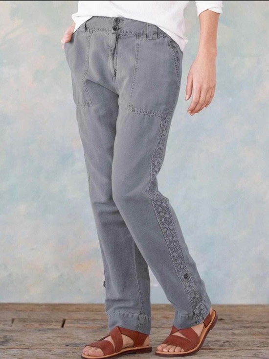 Sundance Pants - SUNDANCE Gray Organia Lace Roll Up Pant